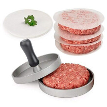 Hamburger Press NonStick Aluminum Burger Patty Maker with Adjustable Thickness and Wooden Handle for BBQ Grill