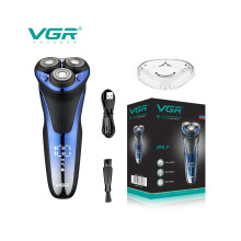 (Nero) Rasoio elettrico VGR, rasoio professionale, impermeabile, taglia barba, lama rotante 3D