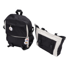 Canvas-Schulrucksack-Set Schwarz - Reißverschlusstasche