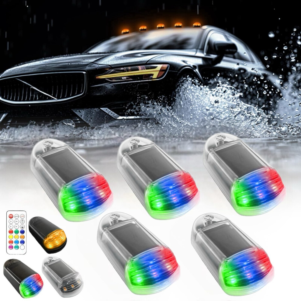 Solar Cab Lights For Trucks Wireless No Drill Roof Marker Lights Solar Powered With Remote Control White 9330225264446