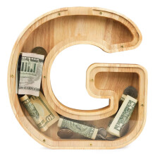 Wooden Letter G Piggy Bank 9 Inch Money Box with Custom Name Display for Kids and Adults