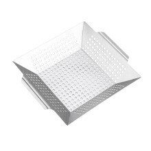 Stainless Steel Grilling Basket for Vegetables, Secure Food BBQ Tray with Comfort Handle for Outdoor Camping