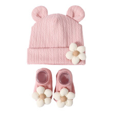 Baby-Mütze und Socken-Set, warm, bequem, dehnbarer-Gummipulver