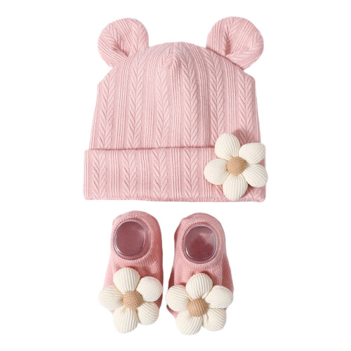 Protective Baby Hat & Socks set Comfortable Fit-Rubber powder