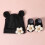 Newborn Knit Hat & Socks Set Soft Polyester Cotton Blend-Black 6