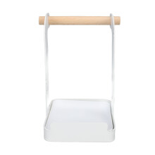 Pot Lid & Utensil Holder Rack Kitchen Storage Iron Basin Wood White