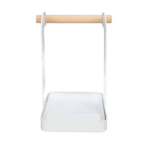 Pot Lid & Utensil Holder Rack Kitchen Storage Iron Basin Wood White