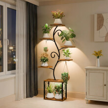Indoor Plant Stand with Grow Lights, 7 Tier Tall Metal Shelf with Full Spectrum LED, Adjustable Brightness and Timer