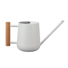 Stainless Steel Watering Can 900ml White, Long Spout Rustproof Metal Watering Pot with Wooden Handle for Indoor Outdoor Plants