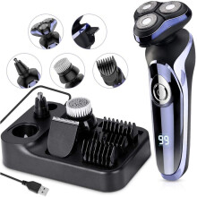 Rasoio elettrico da uomo, rasoio rotante 4 in 1 e regolabarba, impermeabile, ricarica rapida USB.