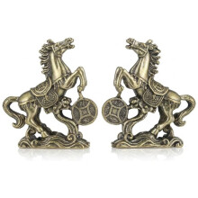 Lot de 2 Statues de Chevaux en Laiton, Année Du Cheval 2026, Animal Du Zodiaque Feng Shui Doré, Symbole de Richesse et de Chance