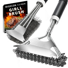 Bristle Grill Brush with Scraper, Heavy Duty Stainless Steel BBQ Cleaner Set with Detachable Handle 17'