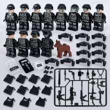12 PCS Modern Black SWAT Team with Riot Helmet & Weapons Building Blocks Role Play Games for Kids
