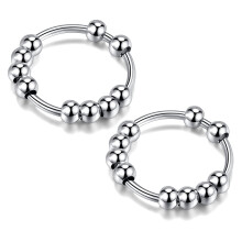 Silver Beaded Fidget Spinner Ring Set for Women Size 7, Rotating Band Stress Relief Accessory