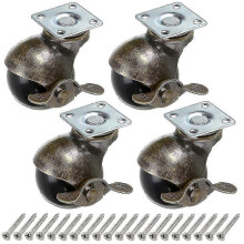Bronze Ball Wheel, 50mm Ball Casters, Rounded Ball Casters with Brake, Replacement for Furniture, Sofas, Chairs, Cabinets, 4 Pcs - CHUNCC