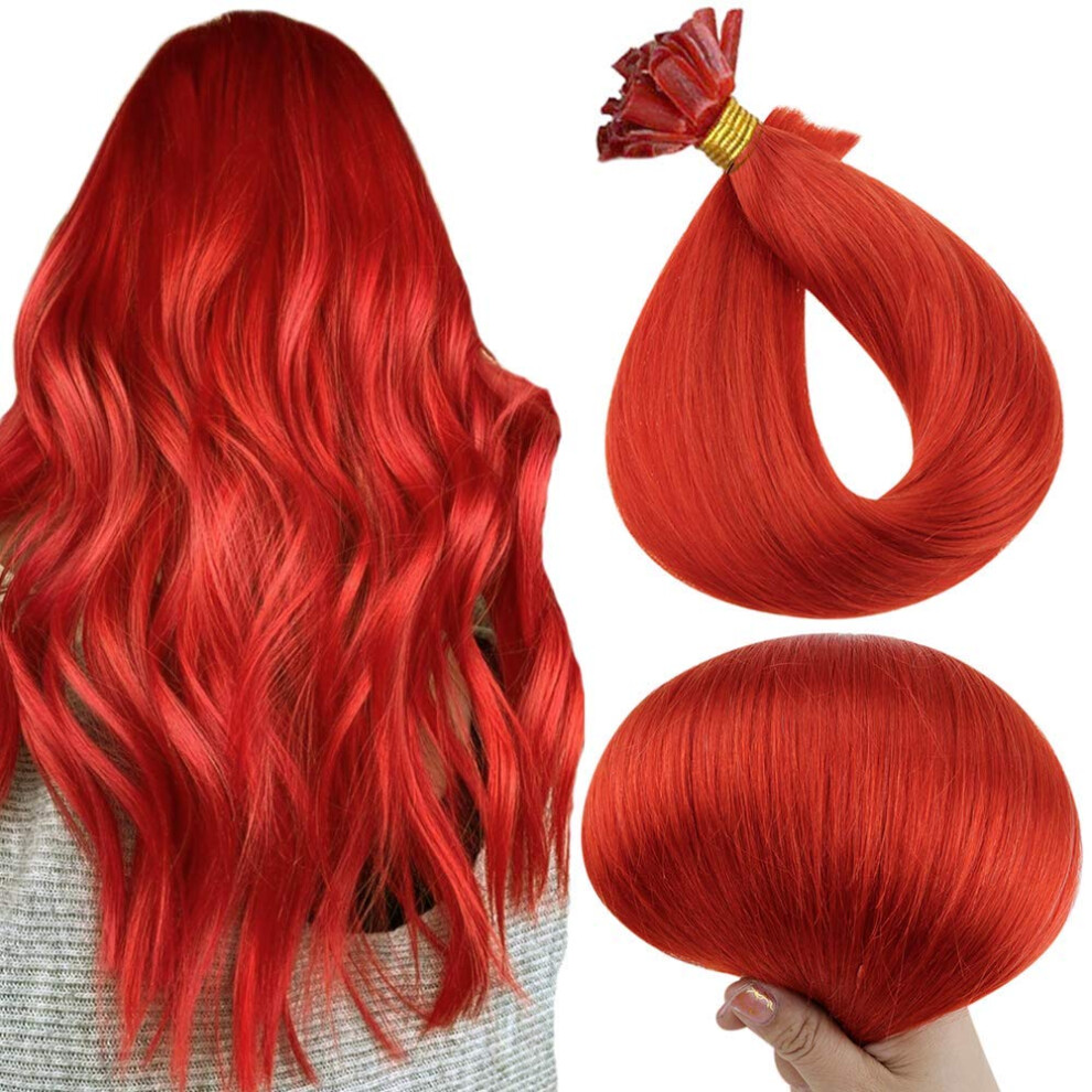 U Tip Hair Extensions 22 Inch 25G Color Remy Human Hair Pre Bonded Keratin Fusion Nail Tip Red