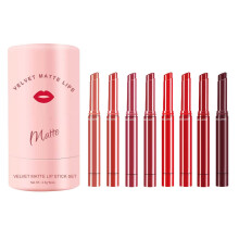 Velour Matte Red Lipstick Set 8pcs Long Lasting Color Non Stick Cup Moisturizing Finish