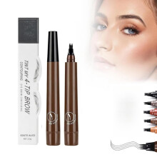 2Pcs Waterproof Microblading Eyebrow Pencil 4 Tip Long Lasting 3D Brow Pen for Natural Look Dark Brown
