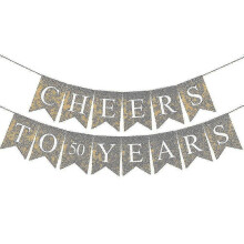 Birthday Bunting Banner Decorative Burlap Banner Linen Swallowtail Pull Flag Party Supplies (cheers To 50 Years Letters) - CHUNC