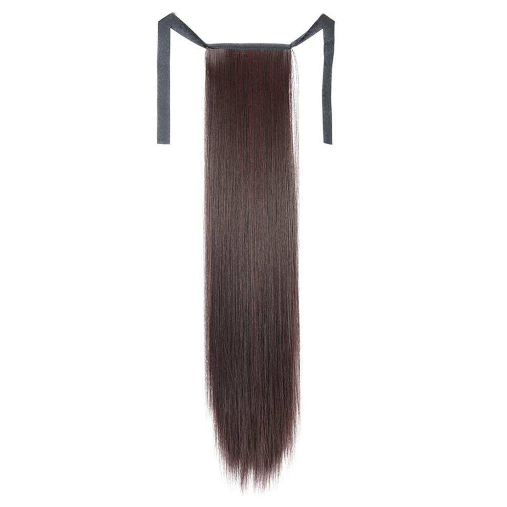 Unisex 22 Inch Synthetic Ponytail Extension HeatâResistant Fiber Straight Wrap Around Clip In Hairpiece For Women