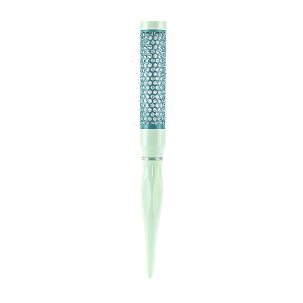 Green Aluminum Round Hair Brush For Styling With Ergonomic Tail And Antitangle Teeth Travel Size Comb