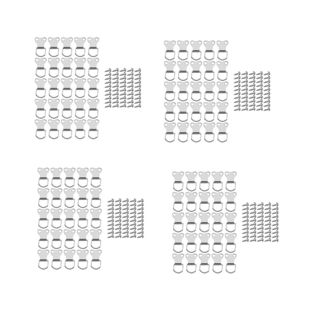 100 Pcs D-Ring Picture Frame Hanging Hooks Double Hole Hangers With Screws Silver 4712406350264