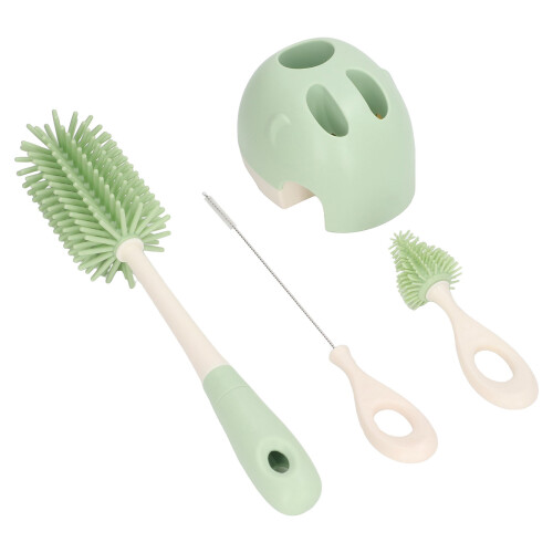 Green Handle Baby Bottle Brush Set - Silicone Base 1