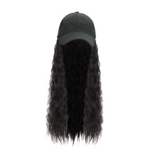 Baseball Cap Wig for Women, 24 Inch Synthetic Long Wavy Wig, Adjustable Metal Buckle, Black