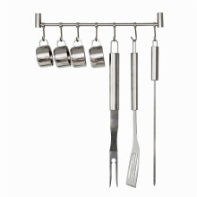 3X Kitchen Rail Rack Wall Mounted Utensil Hanging Rack Hanger Hooks for Kitchen Tools Pot Towel 7 Sliding Hooks