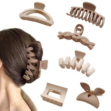 6 Pcs Matte Acrylic Hair Claw Clips Set for Women, Strong Hold Large Clips in Elegant Milk Coffee Tones
