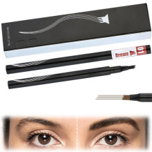 2PCS Waterproof Microblading Eyebrow Pen with 4 Fork Tip, Long Lasting 3D Natural Brow Pencil (01 Brown)
