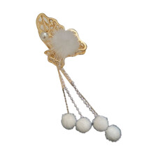 Butterfly Tassel Hair Claw Clip with Fluffy Ball and Pearl Decor, Elegant NonSlip Grip for Women