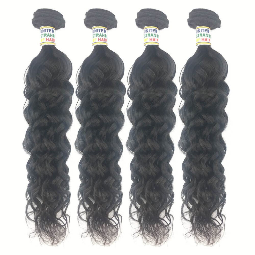 Unisex Virgin Brazilian Natural Wave Hair Bundles With Closure 28 Inch, Double Weft, Tangle, Colorable