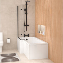 Left Hand L Shaped Shower Bath With Front Panel & Matte Black Screen