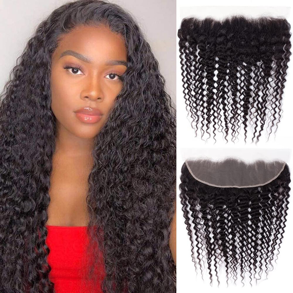Unisex 24 Inch Deep Wave Lace Frontal Hd Lace, 13X4 Pre Plucked Brazilian Virgin Human Hair, 200% Density