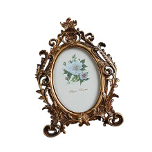 Classical European Oval Shape Photo Frame Golden Flowers-6 inch