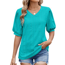 Womens Business Casual V Neck 3/4 Ruffle-malachite green S