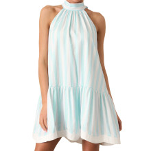 (M, Sky Blue) Robe d'été mini débardeur sans manches à épaules dénudées et rayures tendance pour femme