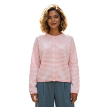 (L, Pink) Women's Autumn Sweater Cardigan Long Sleeve Round Neck Button Up Striped Knitwear