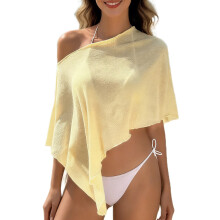 (One Size, Yellow) Women Swimsuit Cover-up, Irregular Solid Loose Sheer Tops Pullover Summer Beach Tops