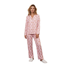 (S, Mixed Color) Dames 2-delige kerstpyjamaset: shirt met lange mouwen en strik-/snoepstokprint + broek. Comfortabele loungewear.