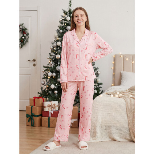 (XL, Pink) Γυναικείο σετ χριστουγεννιάτικης παντελόνια χαλάρωσης 1
