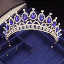 Silver Baroque Bridal Crown Tiara for Bride Wedding and Prom, Blue Crystal Elegant Headpiece