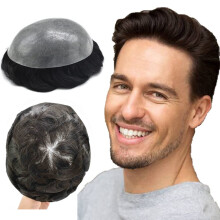 Men's Toupee Grey Hair Replacement System Real European Human Hair Natural Hairline PU Skin Base 8x10