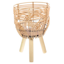 Bamboo Plant Stand with Woven Basket and Legs, Rustic Beige Flowerpot Holder for Indoor Outdoor Decor