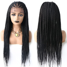 28.5 Inch Glueless Braided Lace Front Wig for Black Women with Baby Hair Lightweight Synthetic (#1B Black)