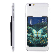 Phone Wallet Stick On Adhesive Card Holder for Phone with Watercolor Butterfly Design, Holds Up to 4 Cards, Slim and Non‑Slip for All Smartphones