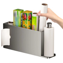 Cabinet Hanging Door Storage Rack for Kitchen Cling Film,Garbage Bags,Non-Perforated Space-Saving Organizer Shelf Holder