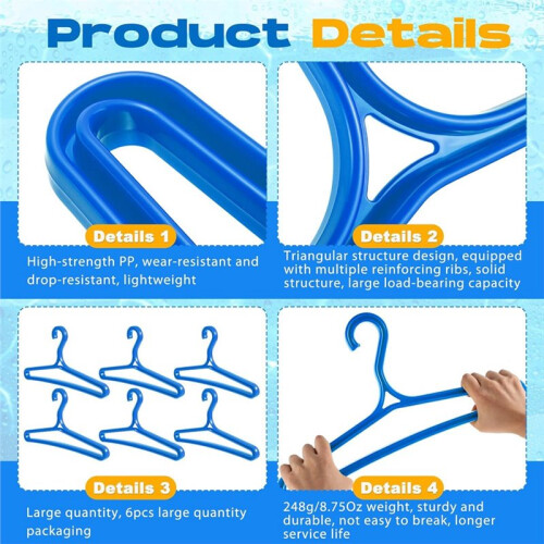 Lot de 6 Cintres pour Combinaisons de Plongée Étanches, Pliables, Bleus 2