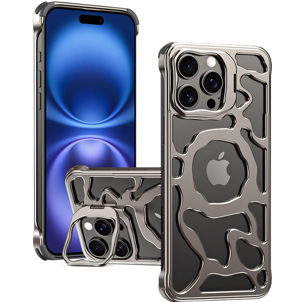 Aluminum Case Compatible With Magsafe For Iphone 16 Pro With Foldable Magnetic Stand, Shockproof Desert Titanium Cover 9771547796756